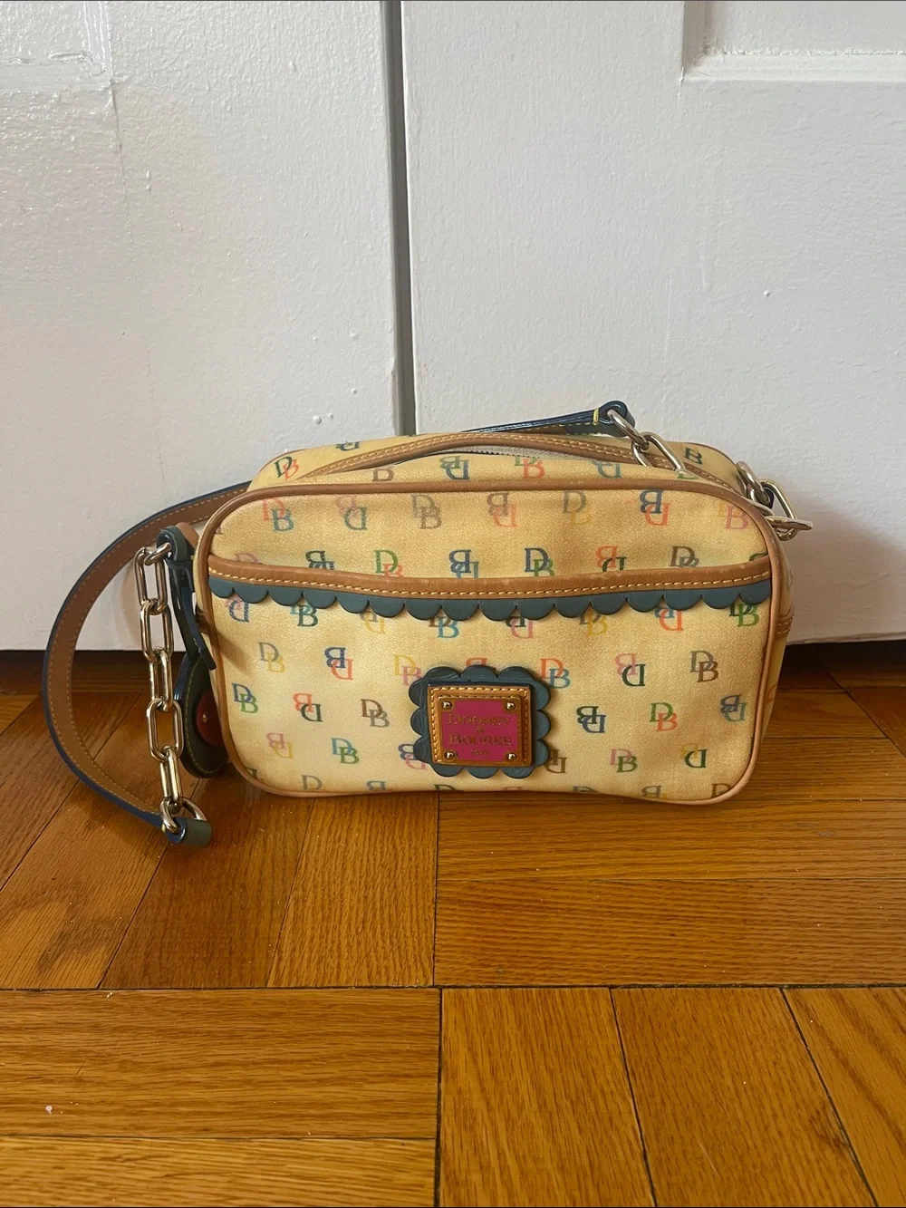 Dooney & Bourke Vintage Y2K Yellow Multicolor DB Logo Canvas Shoulder Bag